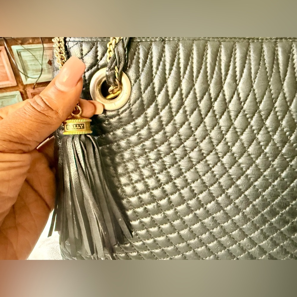 Bally Black Quilted Tote Bag with Gold Accents - Picture 9 of 12